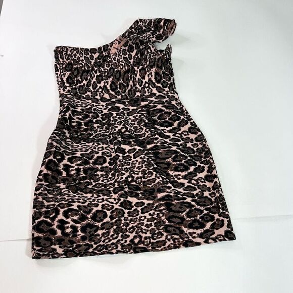 Parker Black Mini Dress Womens 16 JoJo One Shoulder Ruffle Leopard Print new - Picture 9 of 12